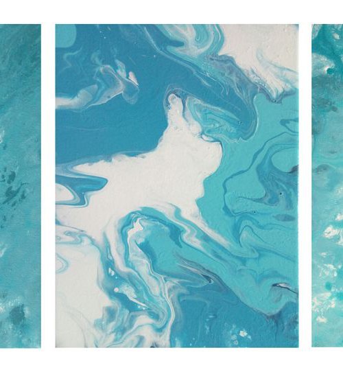 Variations in Blue ,  SET OF 3 PAINTINGS, READY TO HANG. by Kateryna Zaichyk