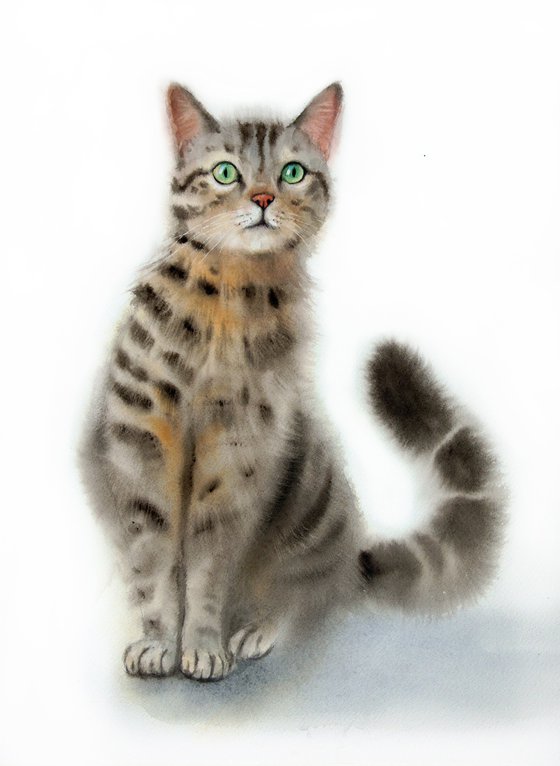 I'm watching you, human! - Alert Cat - Cat painting
