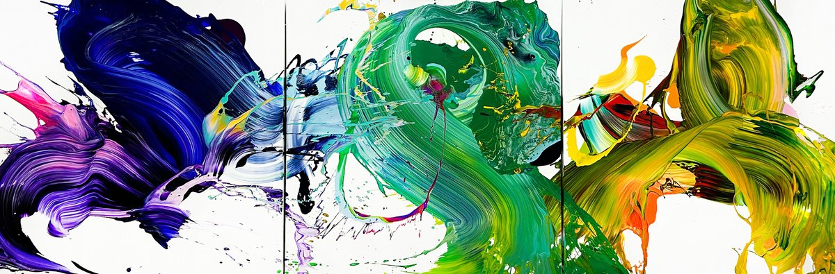 Organic Abstract Acrylic Painting By Nikolaos Schizas, 106 X 35", Stori Brevi, Original Artwork