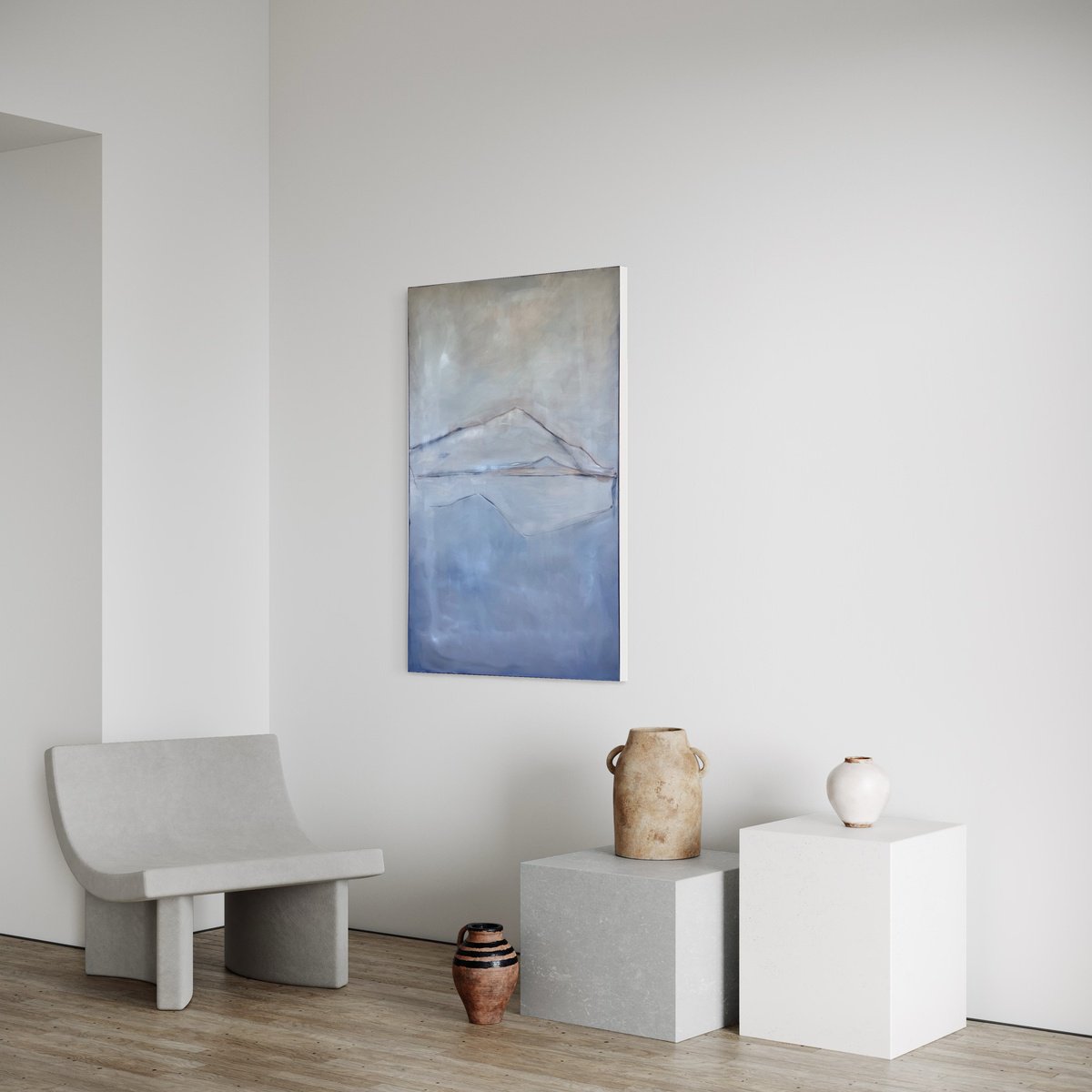 Abstract Landscape Oil Painting By Marilina Marchica, 31 X 47", Blue Landscape, Original Artwork