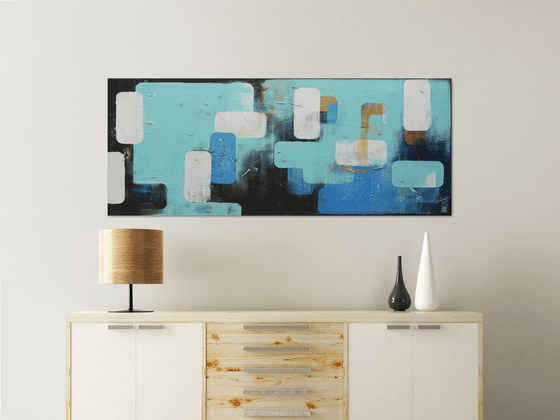 Abstract Painting - Layer Player Blue Landscape - Ronald Hunter - 150x60CM - 10O