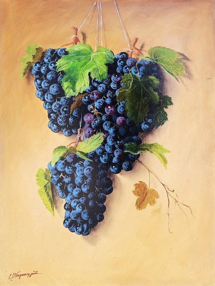 Photorealistic Still Life Oil Painting By Arayik Muradyan, 20 X 28, Grapes, Original Artwork