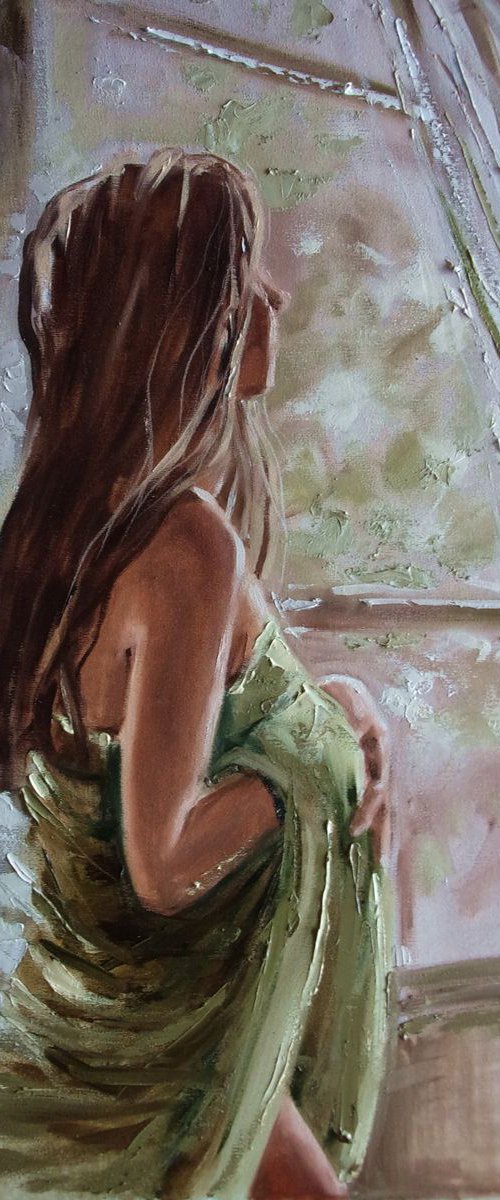 " MORNING " - 50x70cm original oil painting on canvas, gift, palette kniffe SPRING by Monika Luniak