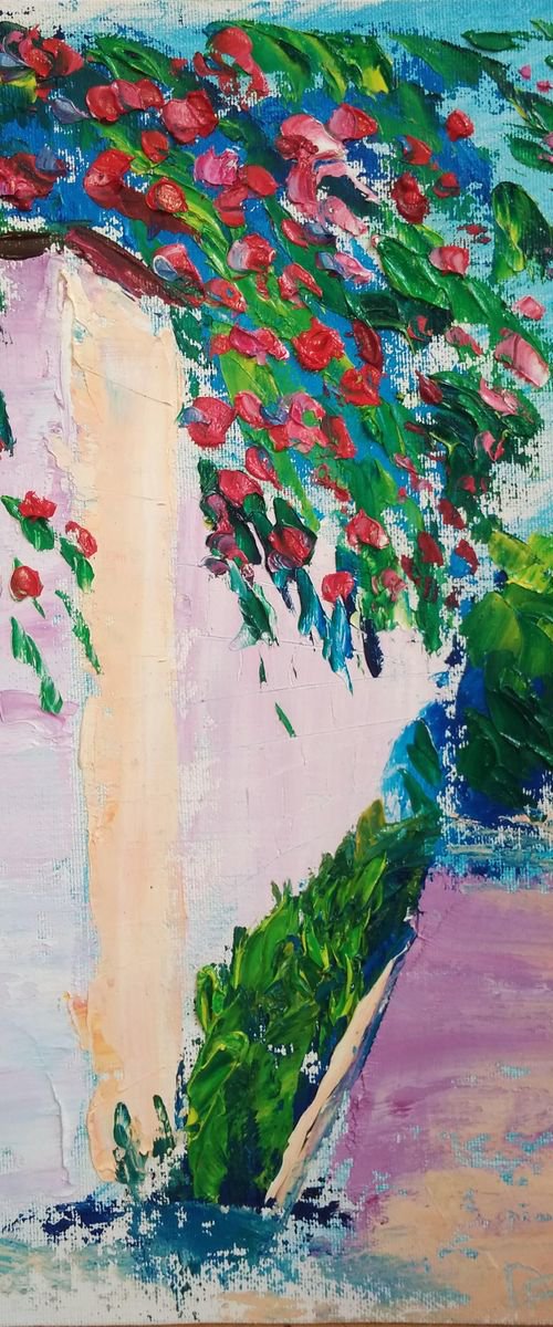 Fence covered by flowers at the village street by Dmitry Fedorov