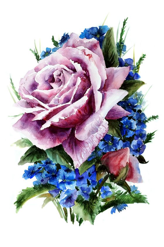 Libra Zodiac Sign Watercolor ORIGINAL Painting - Astrological Art - Special Flowers Bouquet