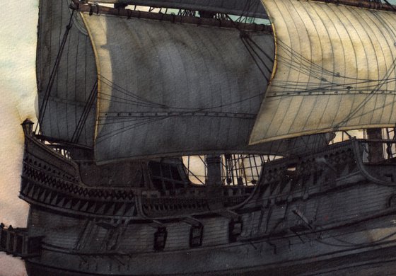 Old Sailing Ship in the Sea