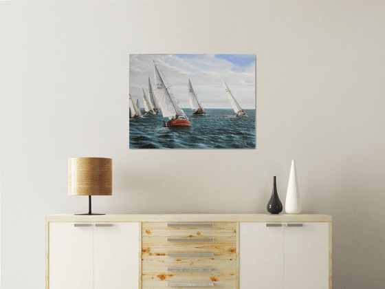 Regatta (yacht racing). 80x60 SEA. ORIGINAL OIL PAINTING, GIFT