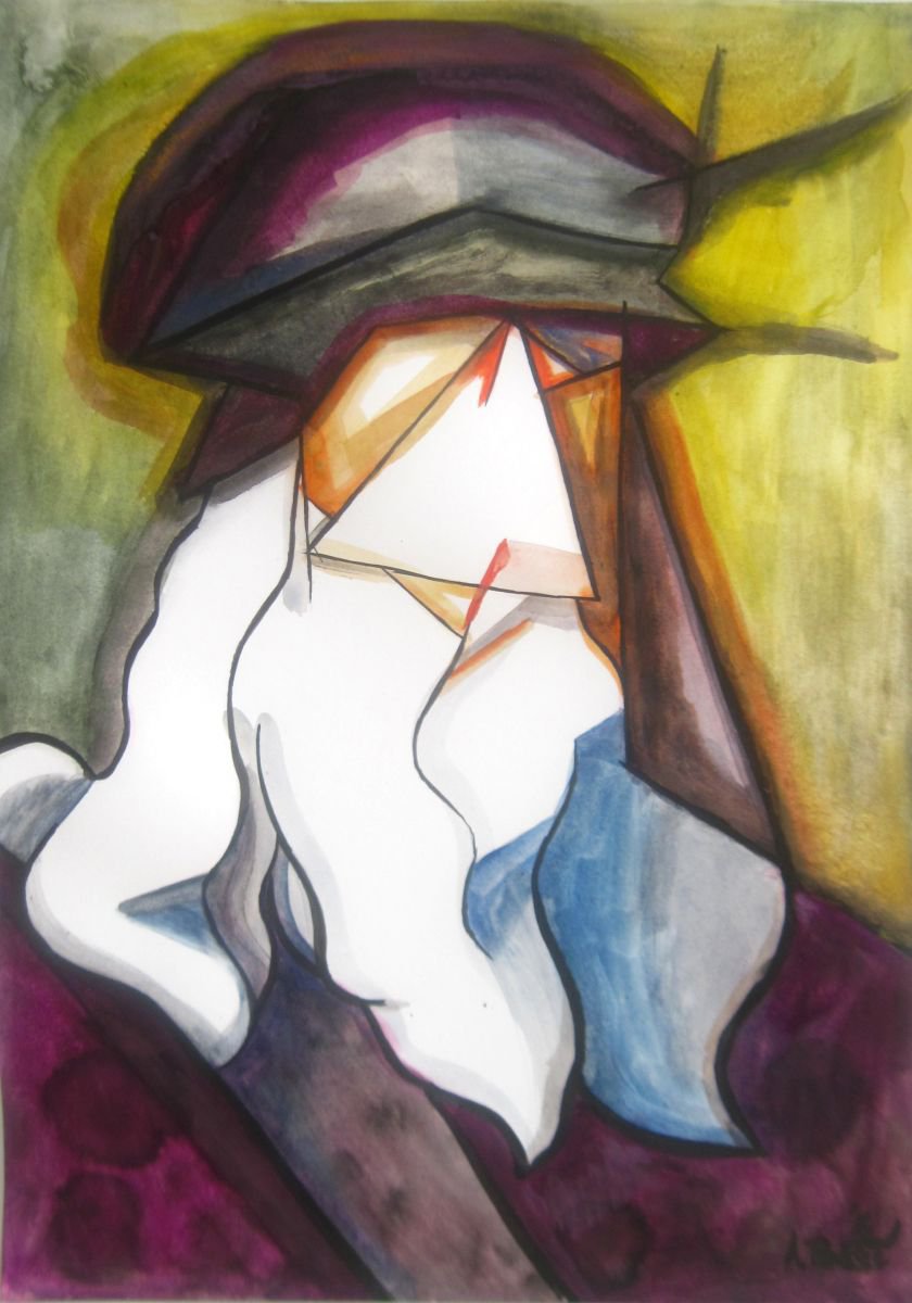 Geometric Portrait Painting By Aleksandar Basic, 12 X 17, Leonardo Da Vinci, Original Artwork