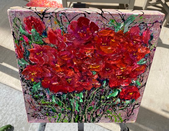 Scarlet Bloom Impasto Abstract