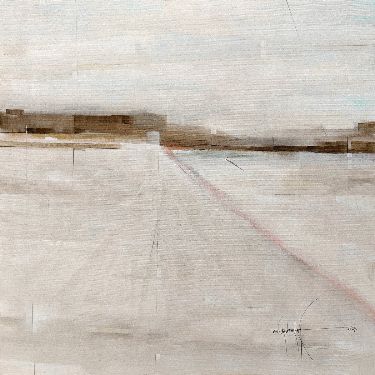 Abstract Landscape Acrylic Painting By Amrish Malvankar, 30 X 30, Echo Of White, Original Artwork