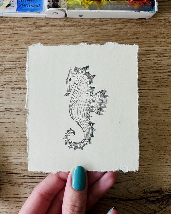 Original Seahorse Ink Art