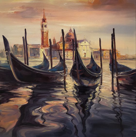 "Sunset in Venice" original oil painting 70x50