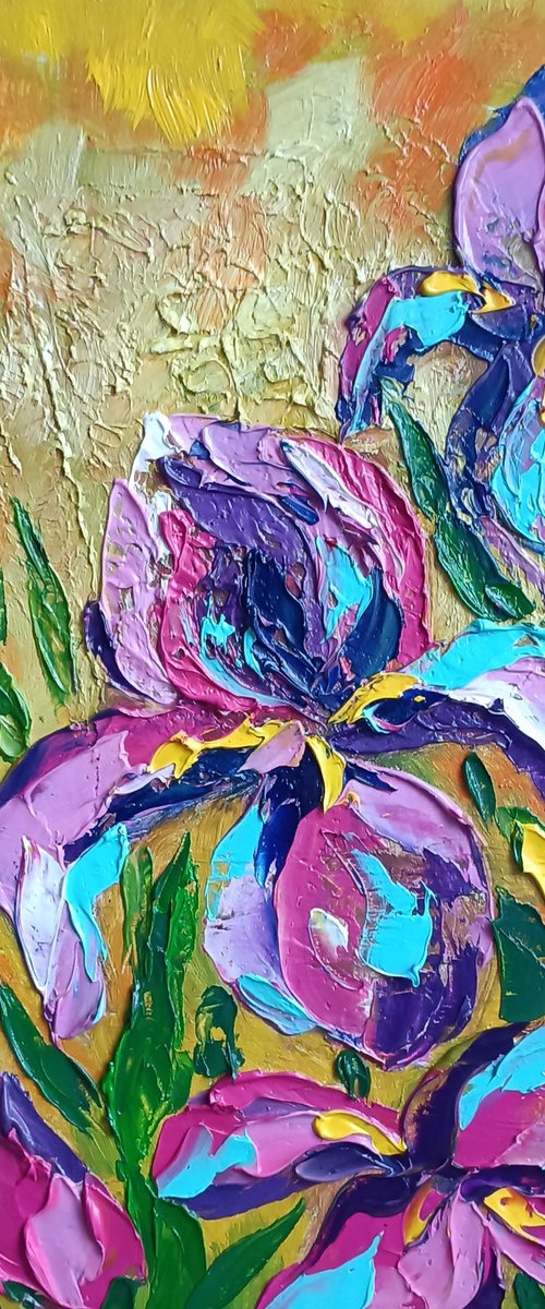 Irises - flowers, oil painting, irises flowers, gift idea, flowers, gift for woman, flowers oil painting by Anastasia Kozorez