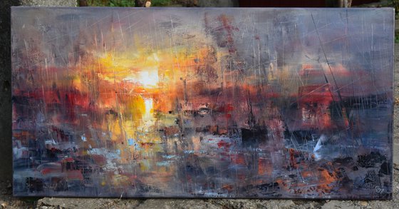 "Harbor of destroyed dreams - The curse of Giving" W100 x H50cm