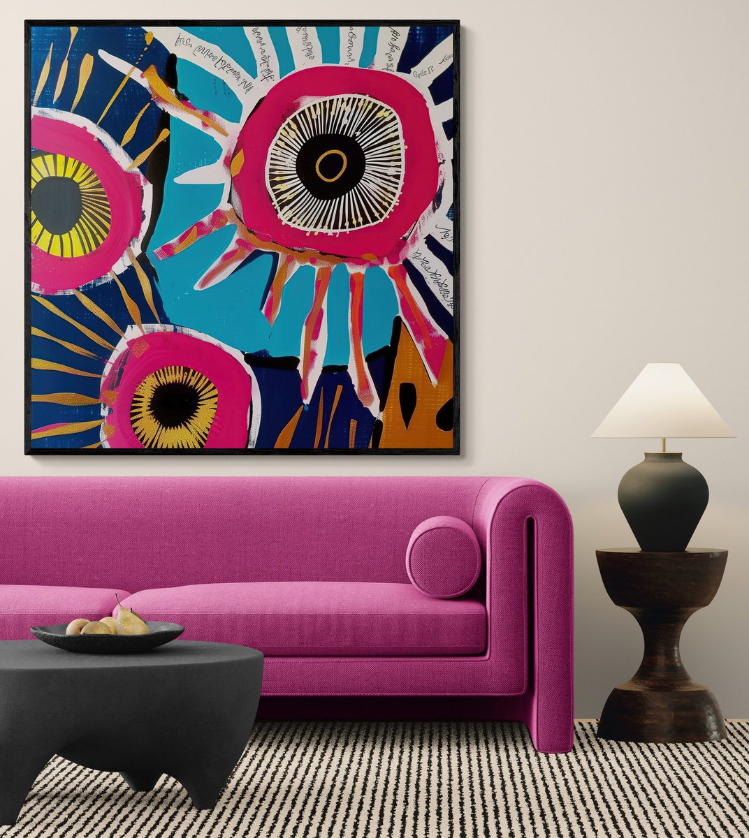 Abstract Painting By V+V Kniazievi, 39 X 39", Intergalactic Flowers #1, Original Artwork