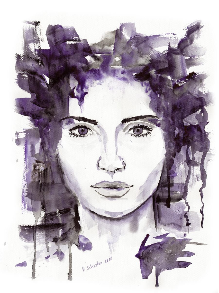 Abstract Portrait Watercolour By Yulia Schuster, 12 X 16", Abstract, Original Artwork