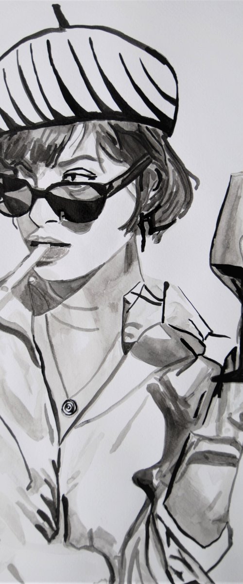 Lady with sunglasses / 50 x 36 cm by Alexandra Djokic