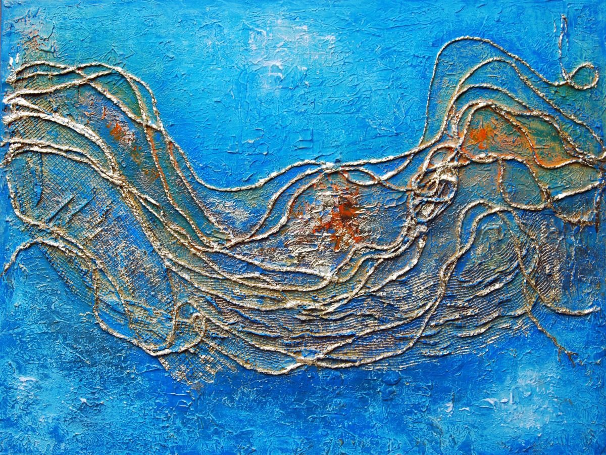 DEEP SEA TREASURE - ENDLESS THREADS - BLUE ABSTRACT ORIGINAL HANDMADE MODERN URBAN ART OFF... by VANADA ABSTRACT ART