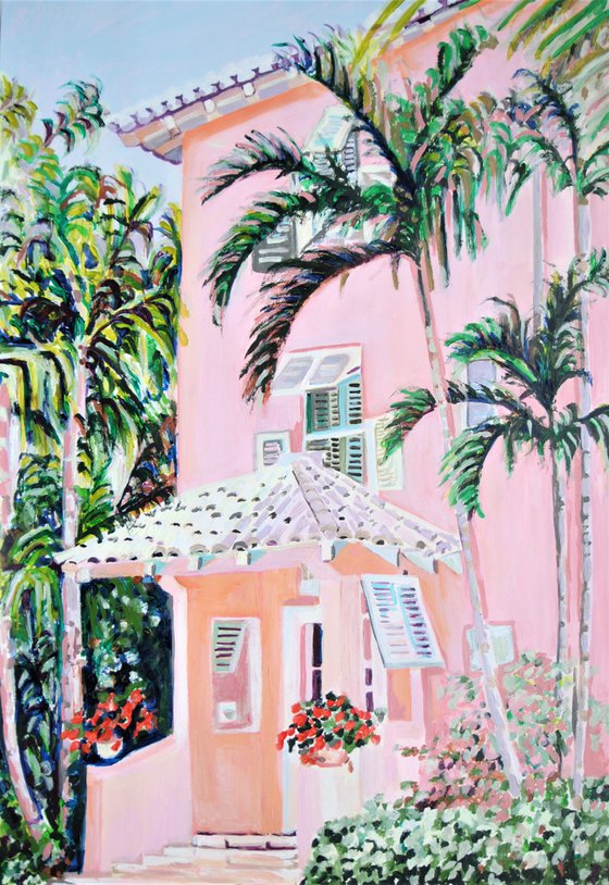 House with palm trees / 85 x 58.5 cm