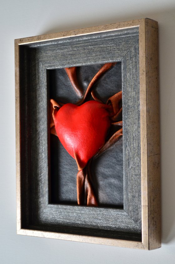 Lovers Heart 29 - Original Framed Leather Sculpture Painting Perfect for Gift