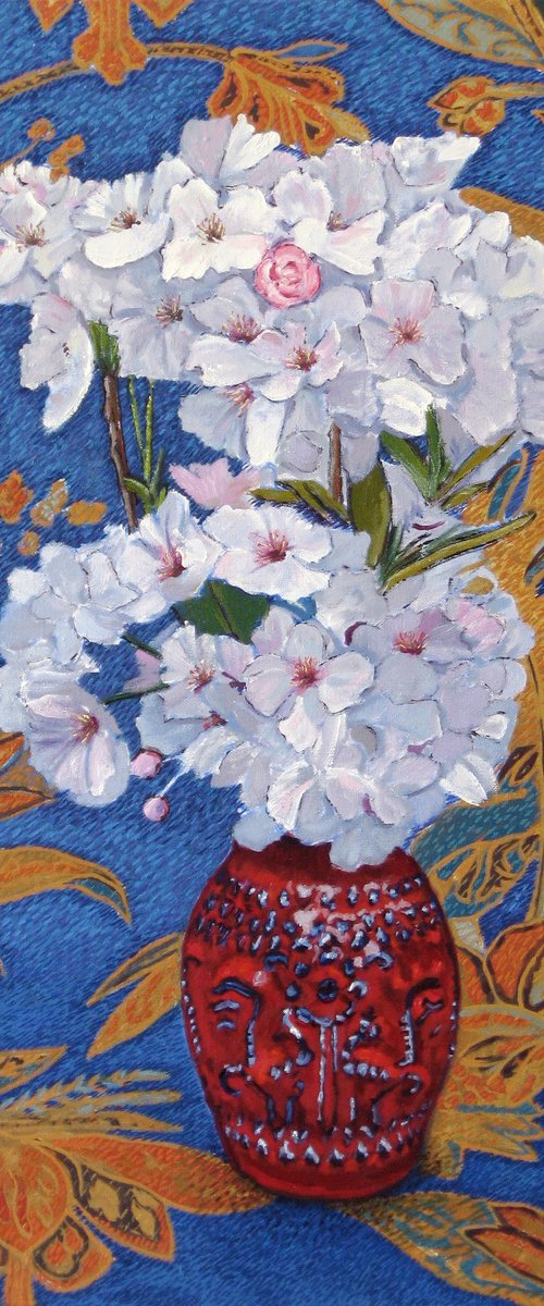 Cherry Blossom in a Red Vase by Richard Gibson