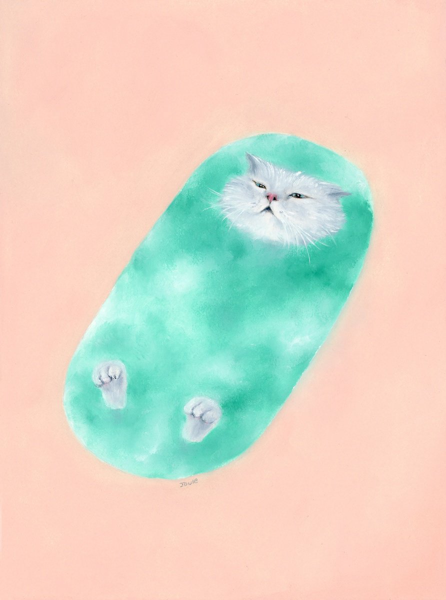 Expressive Animal Oil Painting By Joule Kim, 9 X 12", Enjoy A Bath, Original Artwork