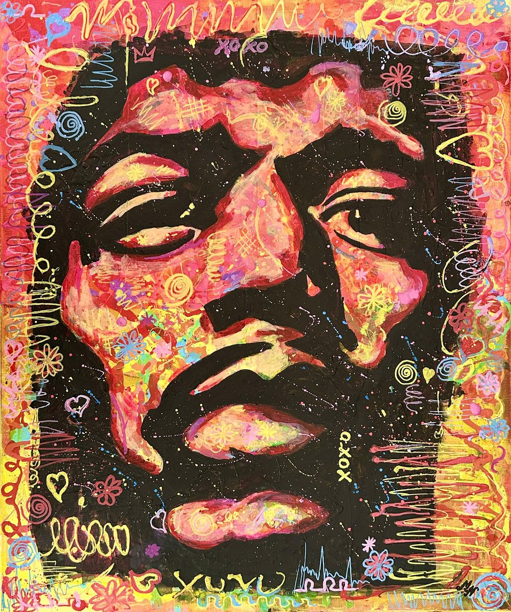 Urban And Pop Portrait Acrylic Painting By Misty Lady - M. Nierobisz, 20 X 24", Jimi Hendrix, Original Artwork