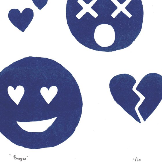 Emoji Print in Delft Blue - Unframed - FREE Worldwide Delivery