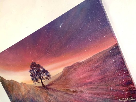 100x50cm Art Print - Stars & Light Over Sycamore Gap