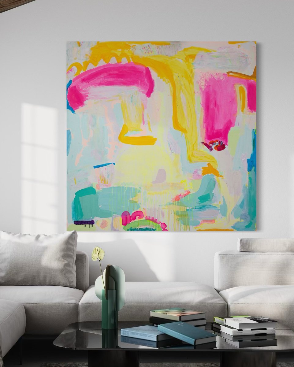 Organic Abstract Acrylic Painting By Kathryn Sillince, 60 X 60", 