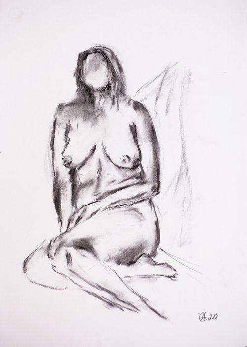 Nude in charcoal. 35. Black and white minimalistic female girl beauty body positive by Sasha Romm