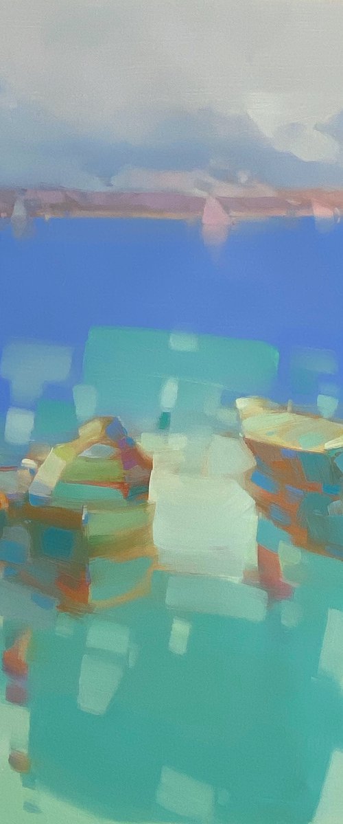 Canoes, Original oil painting, Handmade artwork, One of a kind by Vahe Yeremyan
