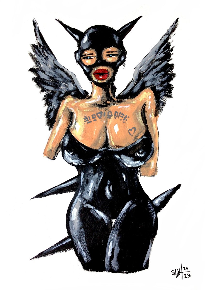 #235 Dark art BDSM girl portrait Zombie portrait painting original art, Horror Creepy Art... by Ruslan Aksenov