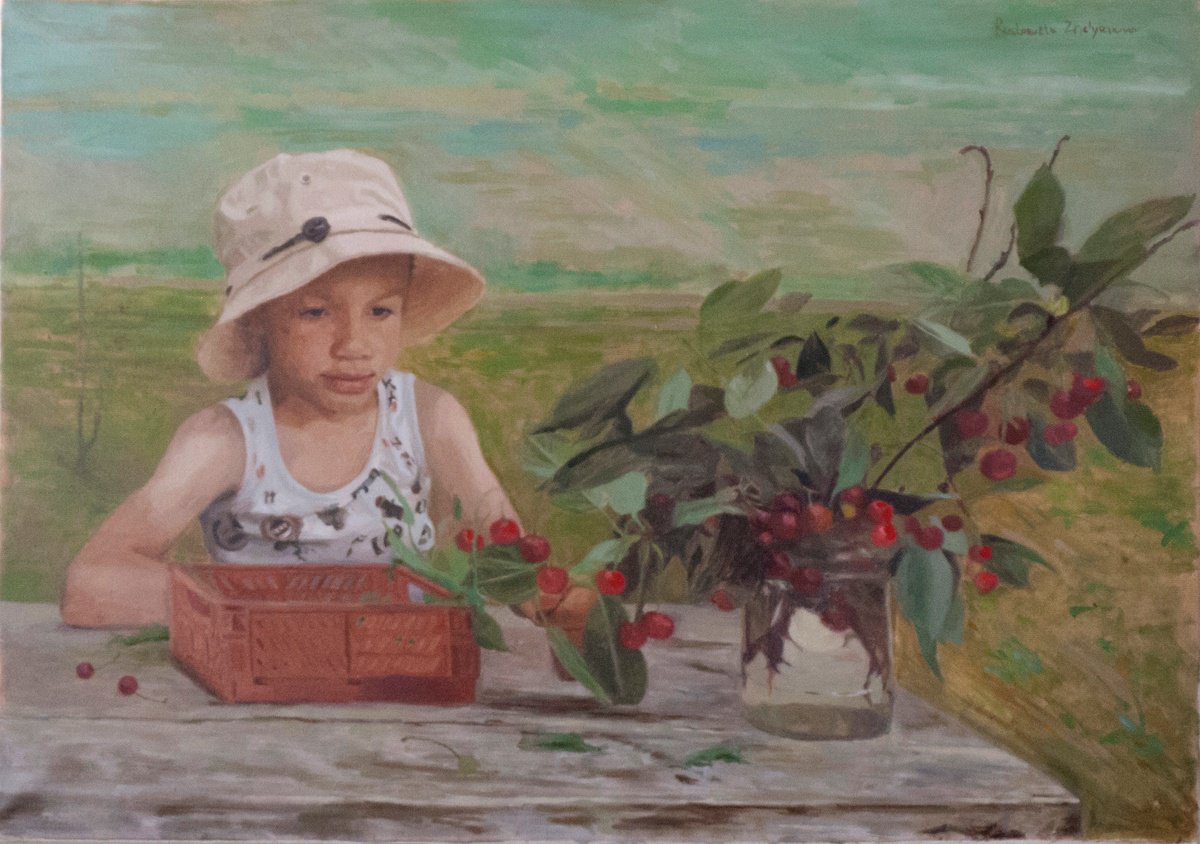 Impressionistic Portrait Oil Painting By Radosveta Zhelyazkova, 26 X 18", Summer, Original Artwork