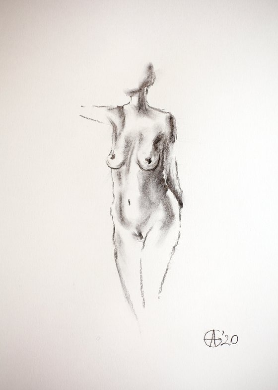 Nude in charcoal. 21. Black and white minimalistic female girl beauty body positive