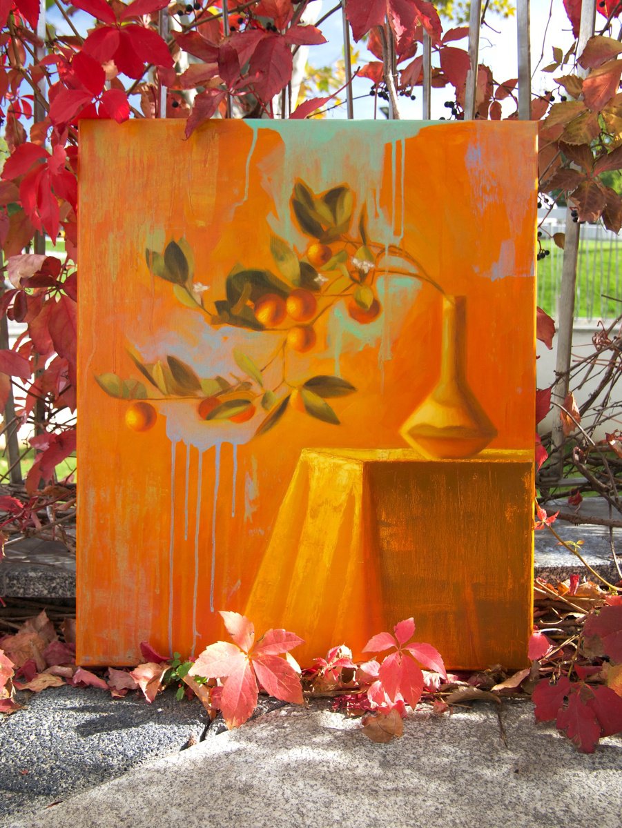 Photorealistic Still Life Oil Painting By Anna Bernadskaya, 20 X 24, Nine Tangerines, Original Artwork