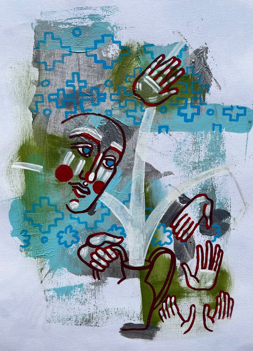 Naive Portrait Acrylic Painting By Yuliia Chaika, 12 X 16", Abstract Small Painting, Original Artwork