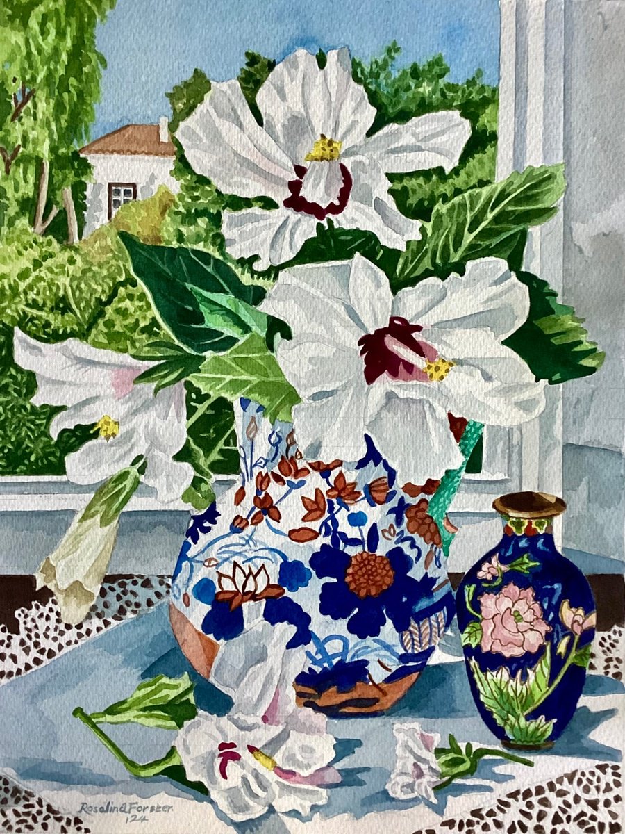 Botanical Watercolour By Rosalind Forster, 14 X 17", White Hibiscus, Original Artwork