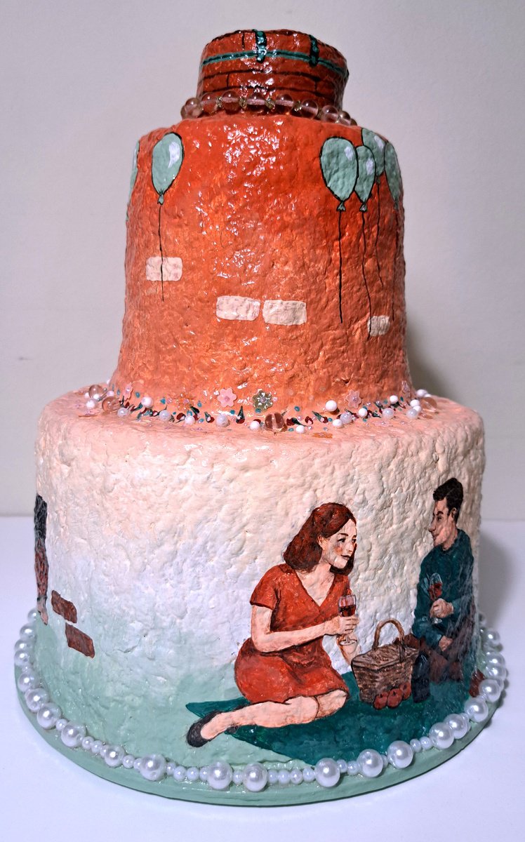 Surrealistic Cityscapes Sculpture By Andromachi Giannopoulou, 10 X 11, Picnic Cake, Original Artwork