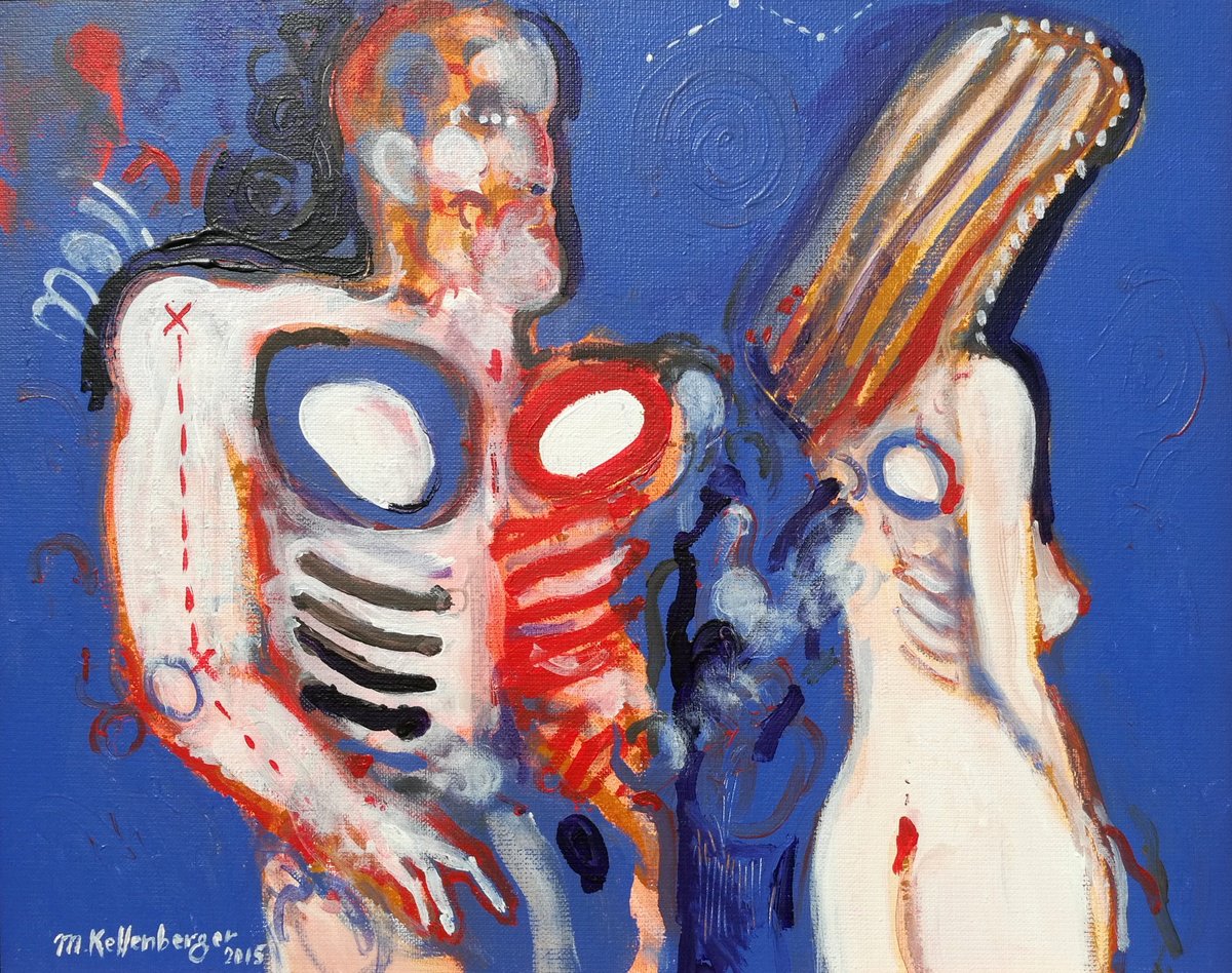 Impressionistic Portrait Acrylic Painting By Kellenberger Martin, 16 X 12", Expelled From Paradise, Original Artwork