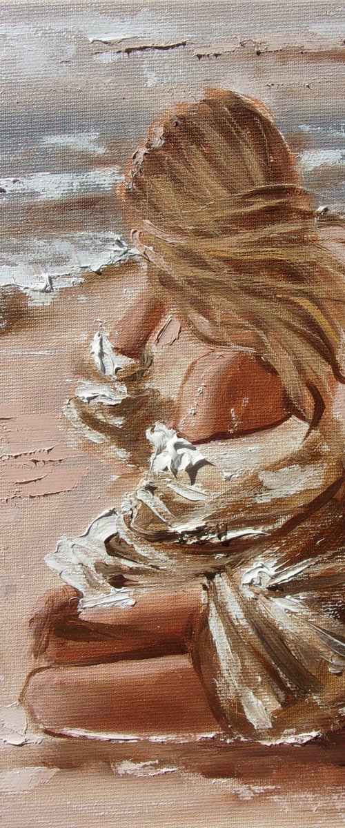 " NEW DAY ... " SUN SKY SEA SAND liGHt  ORIGINAL OIL PAINTING, GIFT, PALETTE KNIFE by Monika Luniak