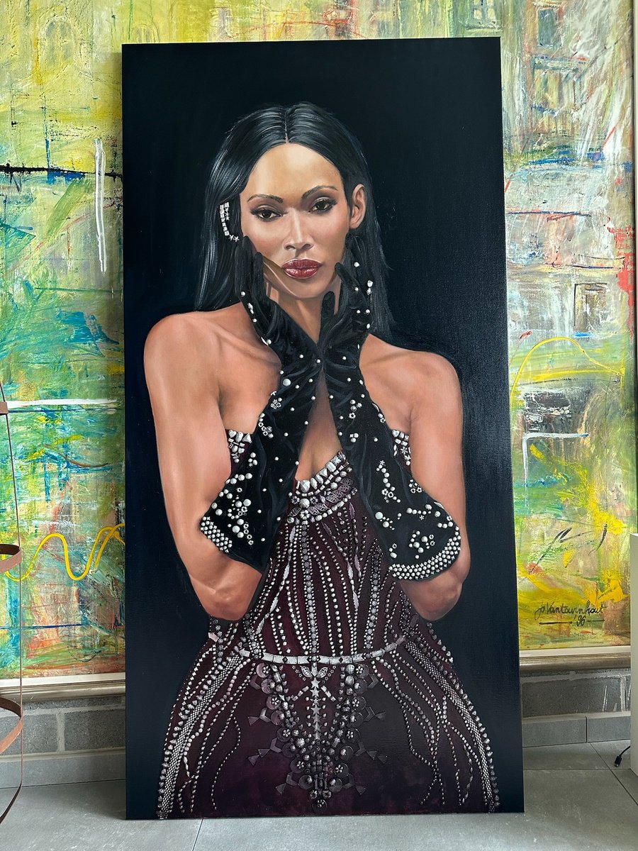 Expressive Portrait Oil Painting By Conny Roels, 35 X 71, Op Is Op, Original Artwork