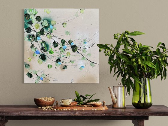 "Blue Romance IV" floral textured painting