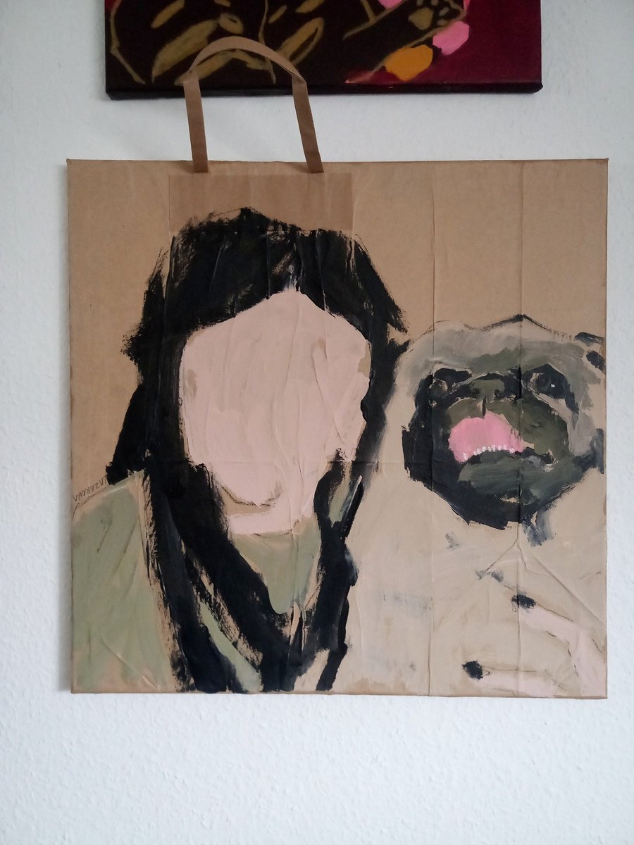 Expressive Portrait Acrylic Painting By Valerie Lazareva, 20 X 20", #36/24 Julia With Dog, Original Artwork