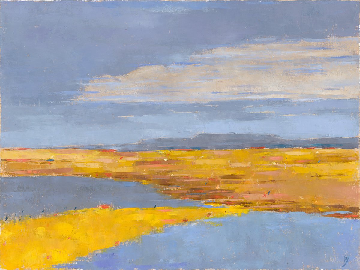 Abstract Landscape Oil Painting By Kestutis Jauniskis, 16 X 12", Blooming Fields 1, Original Artwork