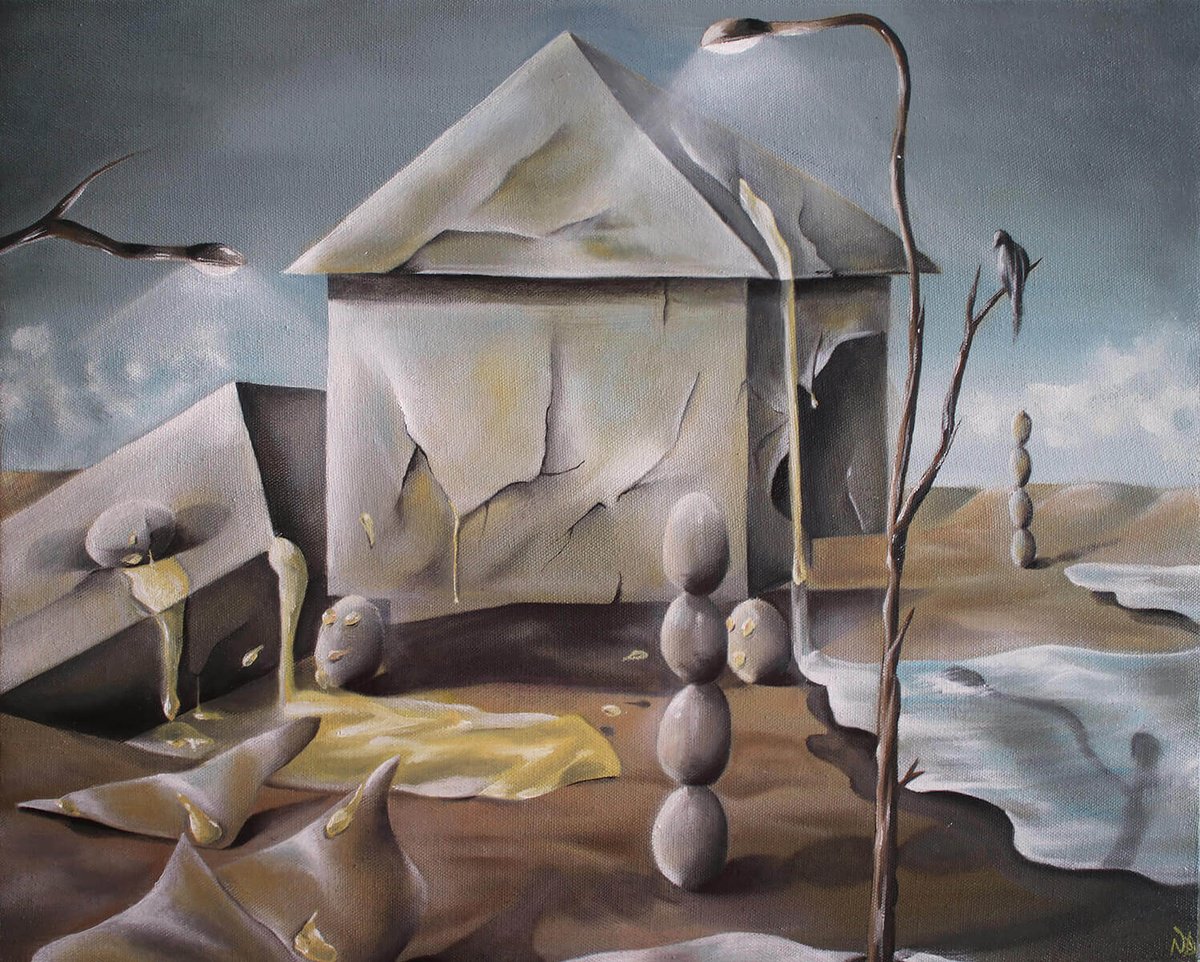 Surrealistic Still Life Oil Painting By Vanessa T Stefanova, 20 X 16", Scadenfreude, Original Artwork