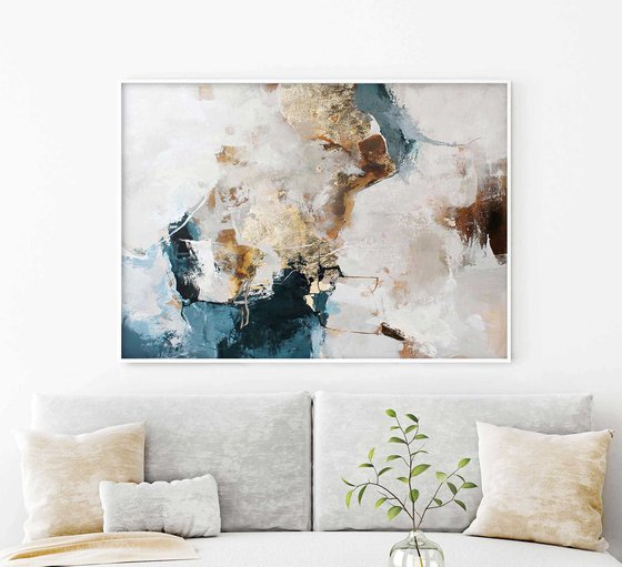 "Avalanche 3" Blue gold abstract wall art