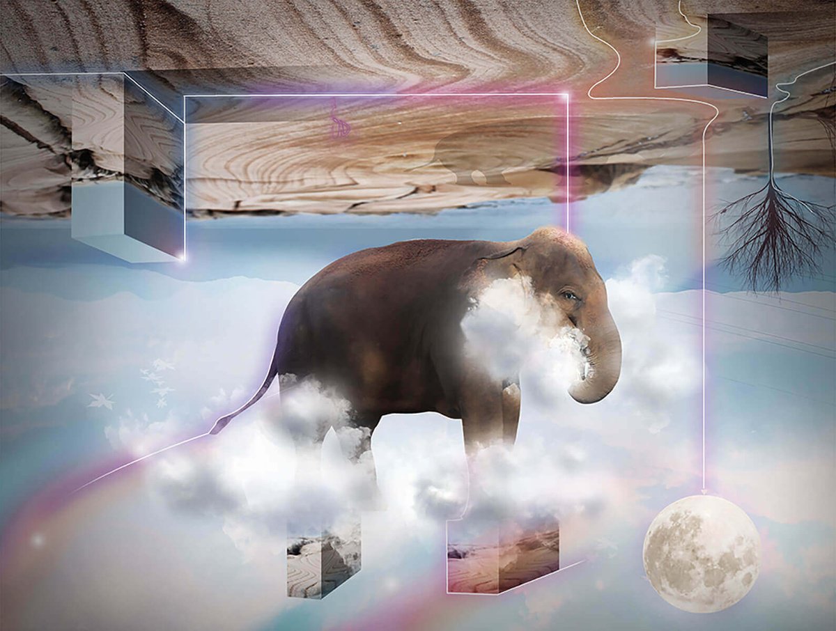 Surrealistic Animal Print By Vanessa T Stefanova, 25 X 18", Elephant, Original Artwork