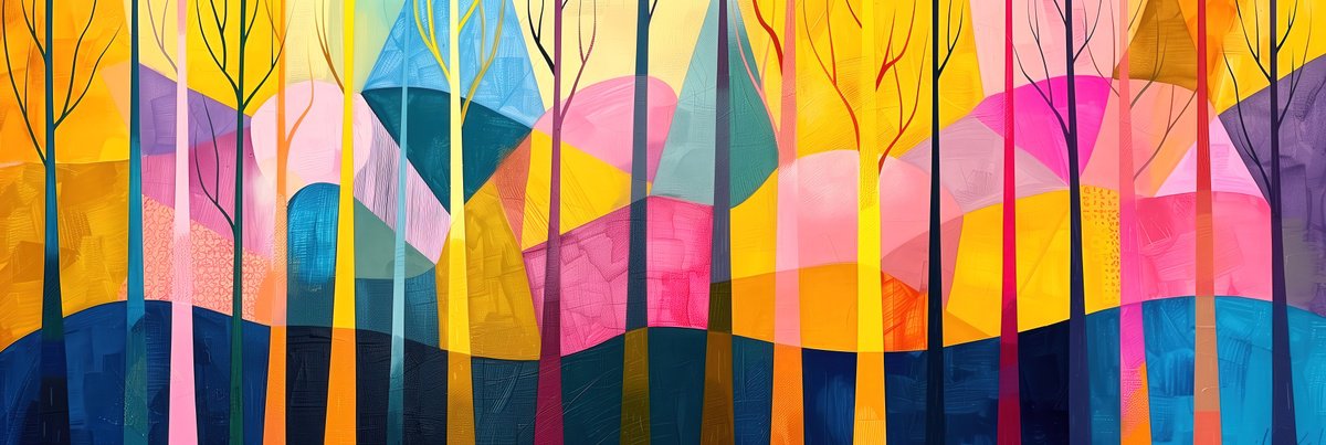 Abstract Acrylic Painting By V+V Kniazievi, 59 X 20", Forest Of Dreams #4, Original Artwork