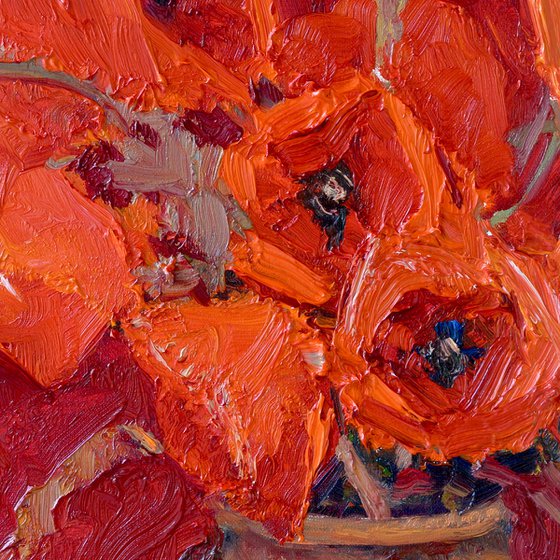Red Poppies in a Ceramic Jug